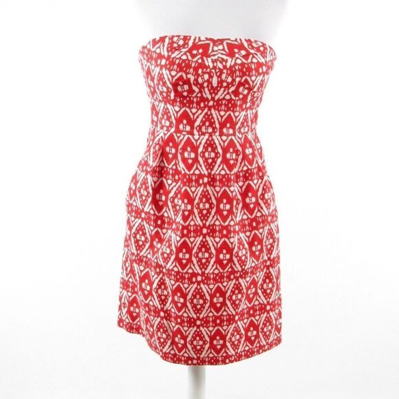 J. Crew red cotton strapless dress 2 - Picture 1 of 8